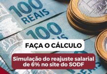 Simulação do reajuste salarial de 6% no site do SODF